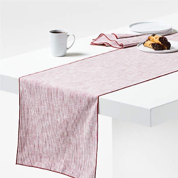 New Crate&Barrel Mercer Merrow-Stitch Red Stripe Runner, Casual Table Runner - Picture 1 of 8